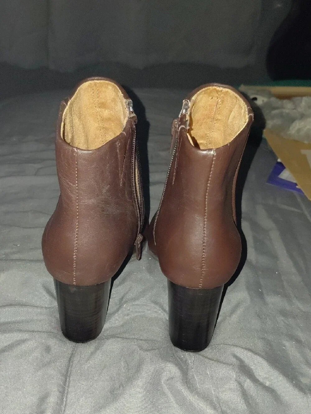 Vionic Brown Leather Ankle Booties with Side Zip